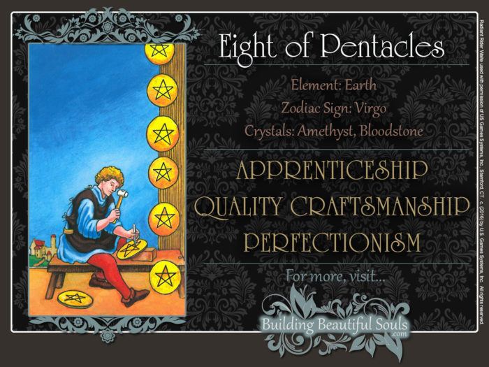 Eight of Pentacles Tarot Card Meanings Rider Waite Tarot Deck