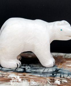 White Marble Polar Bear Zuni Fetish Bryston Bowannie right side 1000x1000